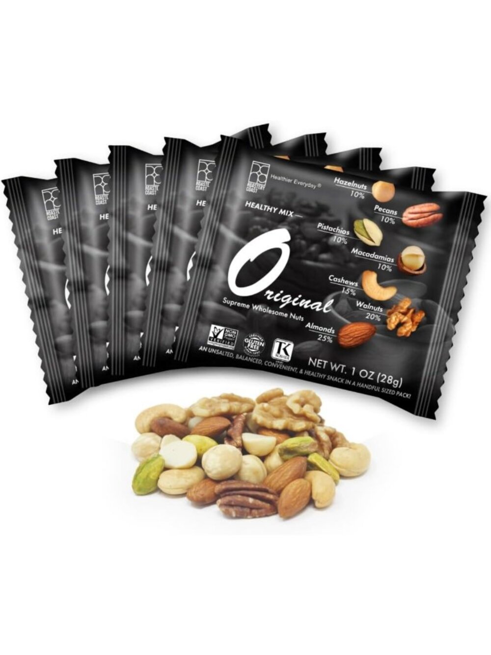 Deluxe Unsalted Mixed Nuts Snack Packs | Individually Wrapped | No Peanuts | 48